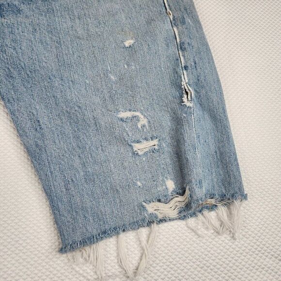 Levi's 501 Button Fly Cut Off Jean Shorts Mens 31 Blue Denim Upcycled Destroyed - Picture 9 of 11